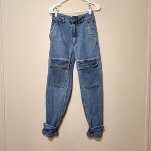 BDG Urban Outfitters Baggy Cargo Jeans Y2K Tapered Medium Wash Size 27